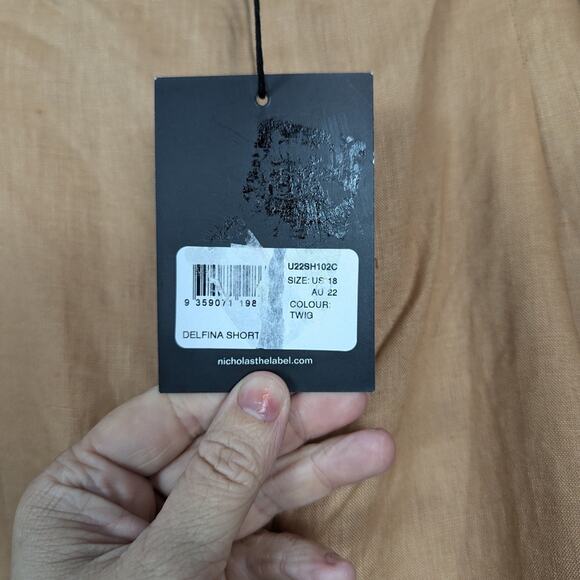 NWT Nicholas Delfina Twig Brown Longline Linen Shorts Size 18 - Picture 11 of 11
